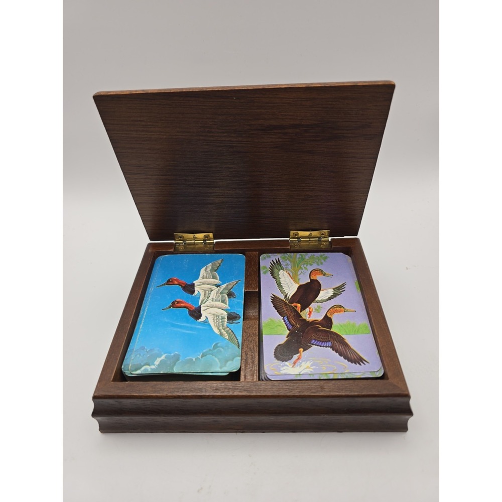 Duck Playing Cards 2 Decks in Wood Box  Vintage 1982 Albert & Price